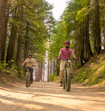 Guys mountain biking through the Tenaya trails