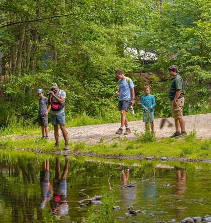 A group of guests on a guided nature walk at Tenaya at Yosemite