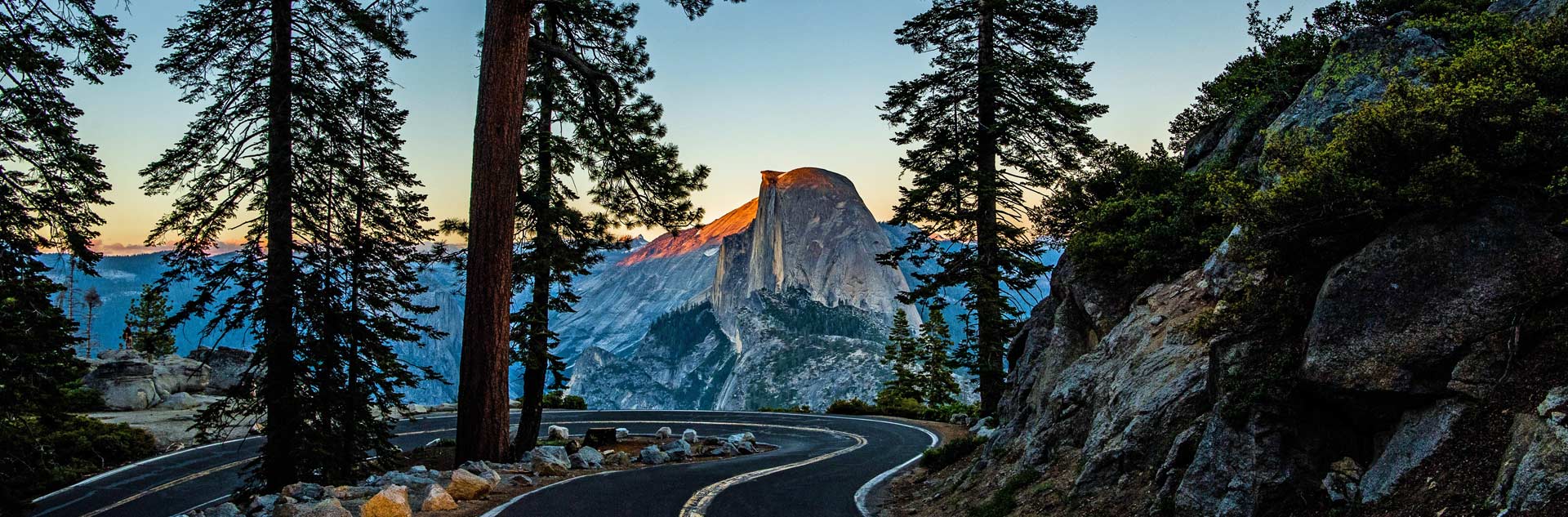 A view of Half Dome from a Yosemite National Park roadway