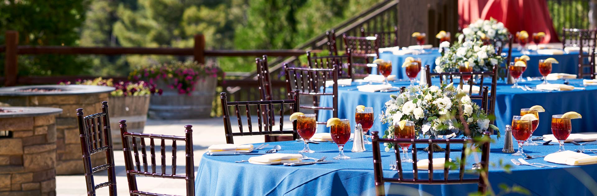 An outdoor reception set up at Tenaya at Yosemite