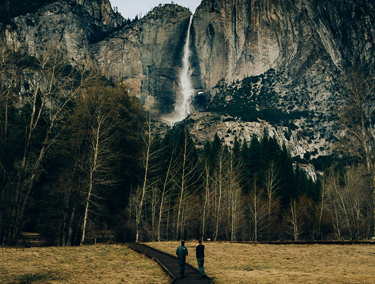 Winter in the Sierras 3 Two Yosemite visitors exploring a boardwalk trail all on their own