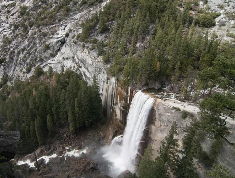 Top Hikes - Spring 2 An aerial view of Vernal Falls in Yosemite National Park