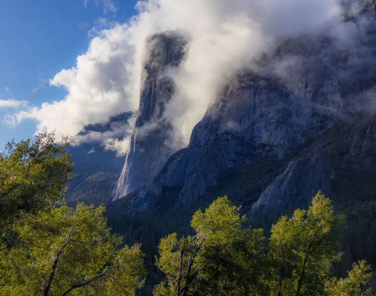 El Capitan covered with clouds in Yosemite National Park
