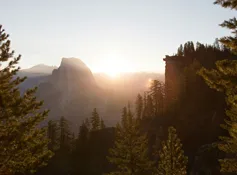 A Yosemite Valley sunrise next to Half Dome