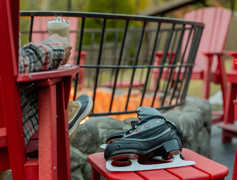 Winter Wonderland Cabins 2 Ice skates in front of an outdoor fire at Tenaya at Yosemite