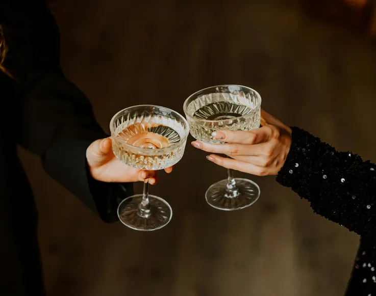 Two guests cheering champagne glasses