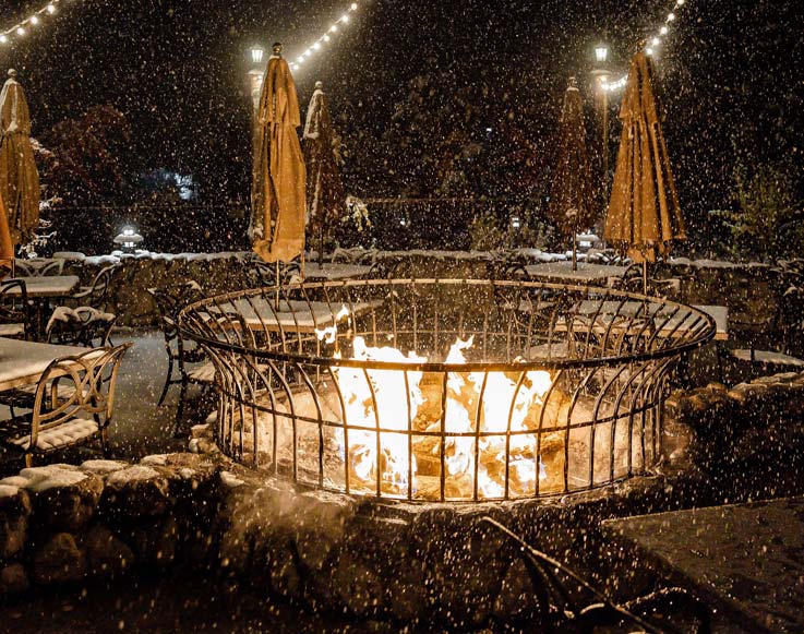 New Year’s Eve Celebration 3 An outdoor firepit in the snow at Tenaya at Yosemite