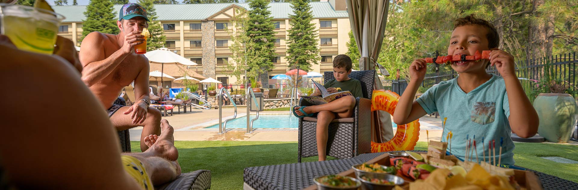 Bearfoot Bar 1 A family enjoying food and drinks from Tenaya's Bearfoot Bar