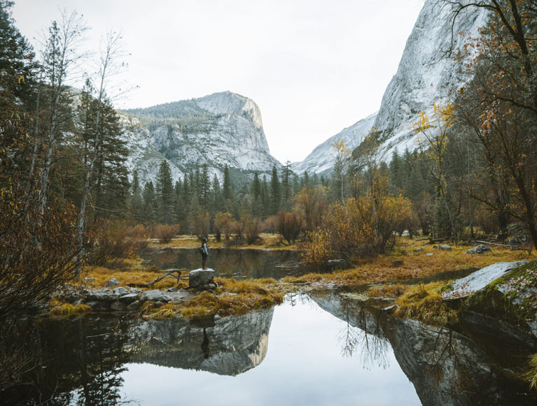 A fall hiker in Yosemite Valley