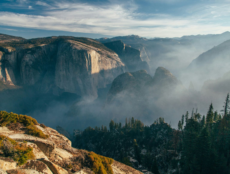 A breathtaking overhead view of El Capitan in Yosemite Valley