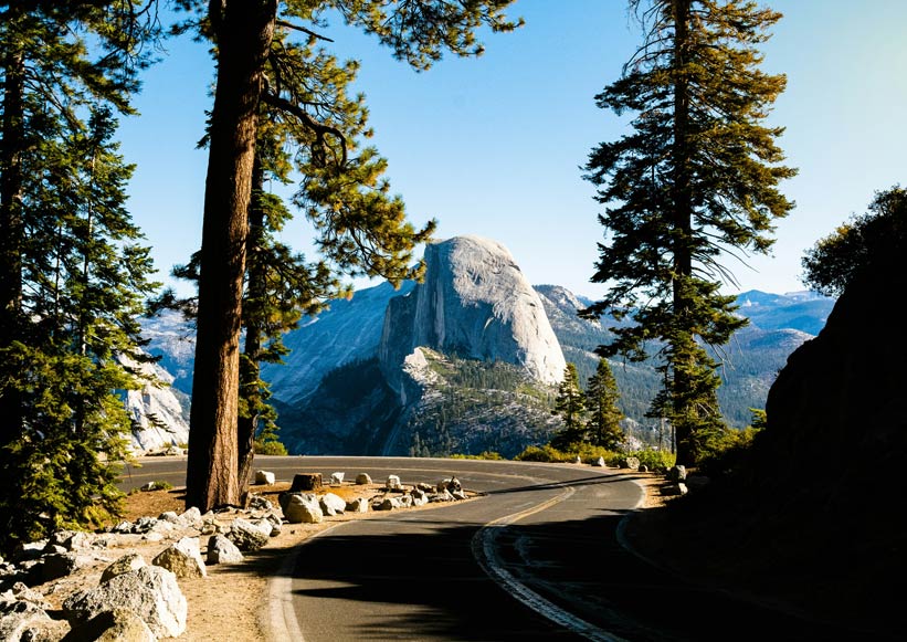 A view of Half Dome from Glacier Point Road