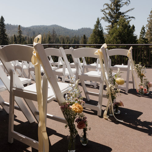 Weddings 6 Chairs set up for an outdoor wedding ceremony at Tenaya at Yosemite