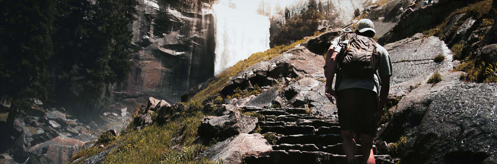 A Yosemite visitor hiking the Mist Trail