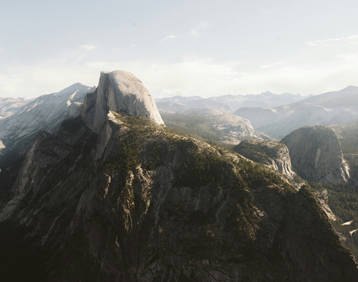 A view of Half Dome in Yosemite Valley from Glacier Point