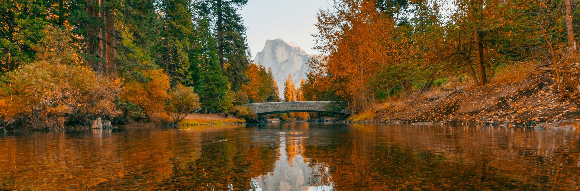 A view of Half Dome in Yosemite Valley during fall