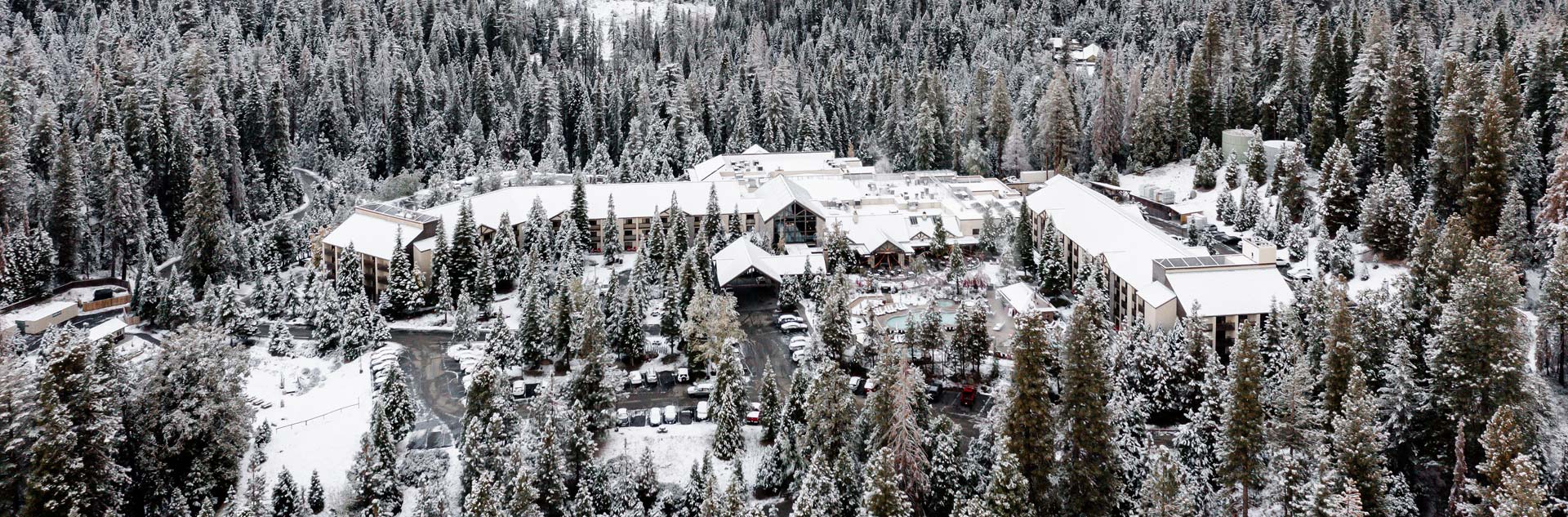 An aerial view of Tenaya at Yosemite during winter