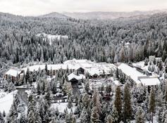 An aerial view of Tenaya at Yosemite in winter