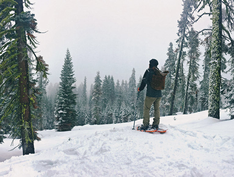 A Tenaya at Yosemite guest snowshoeing in winter