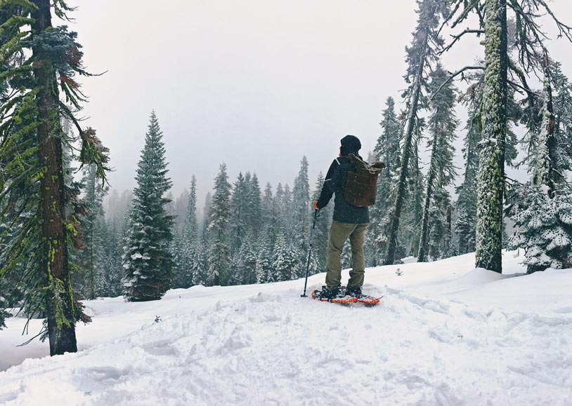A Tenaya at Yosemite guest snowshoeing in winter