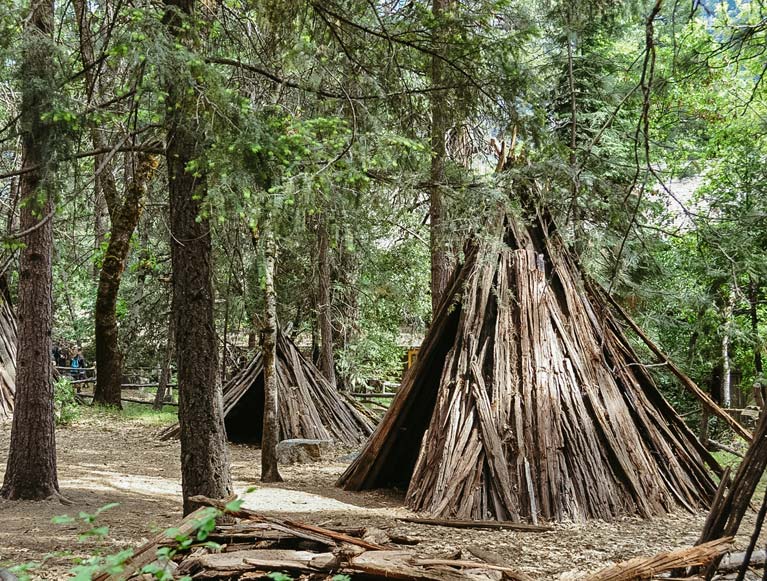 Reconstructed bark dwellings of the Ahwahneechee people
