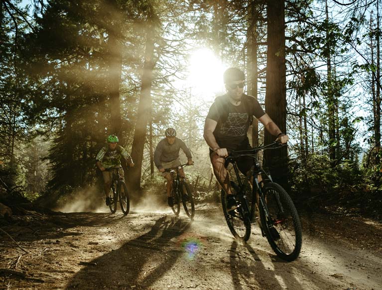 A group of Tenaya at Yosemite guests mountain biking