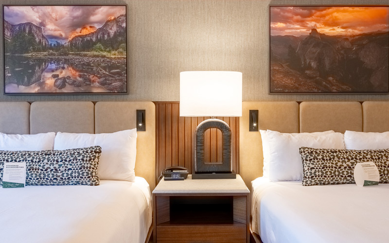 A premium two queen lodge room at Tenaya at Yosemite